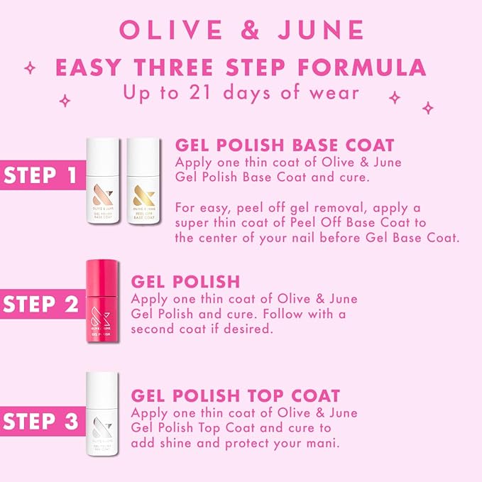 Olive & June Gel Polish Top Coat | UV LED Nail Lamp Needed | Long Lasting Formula | Up to 21 Days of Wear | Damage-Free Removal | Salon-Quality Manicure, Pedicure at Home | Vegan,HEMA-Free,Cruelty-Fre