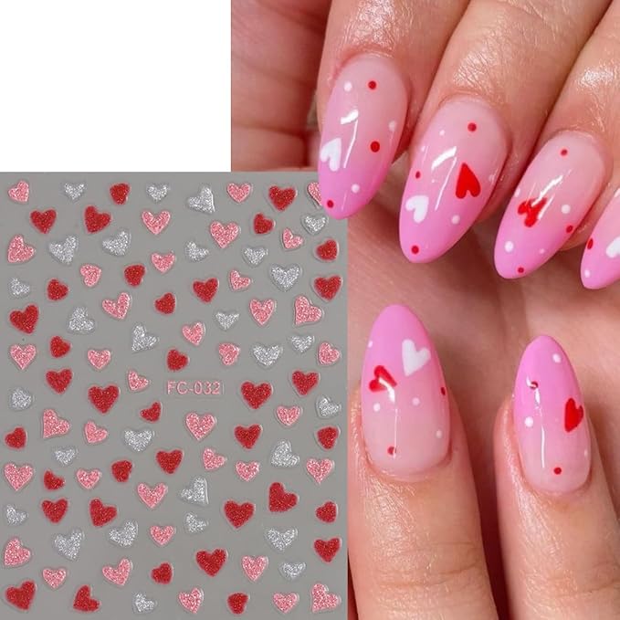 8 Sheets Heart Nail Art Stickers Red Gold Silver Black Star and Heart Nail Decals Valentines Nail Sticker Romantic Hearts Shaped Design Valentine's Stickers for Women Manicure Decoration