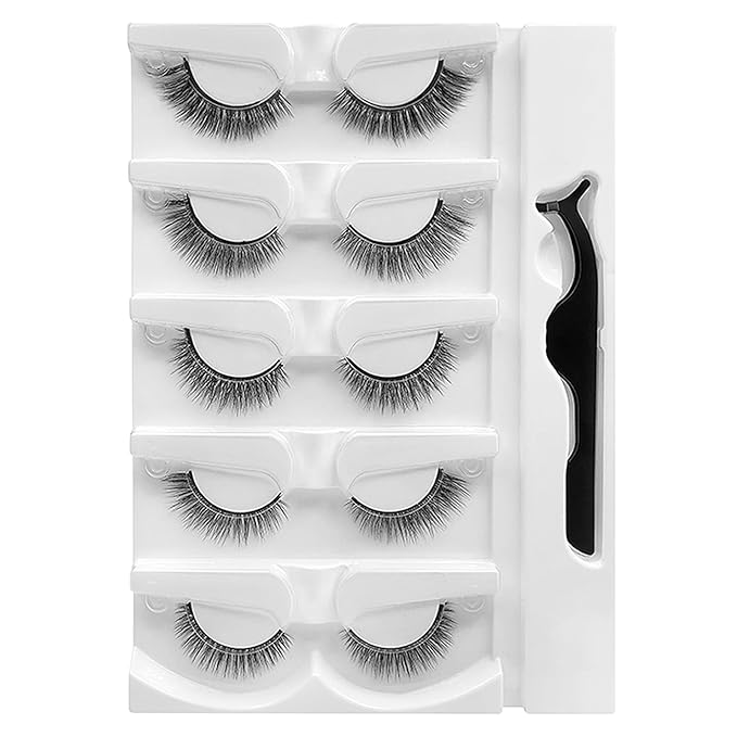Self Adhesive Eyelashes Natural Look False Eyelashes Reusable Self Stick Lashes No Glue Needed 5 Pairs Waterproof Lashes Mixed (Black 02)