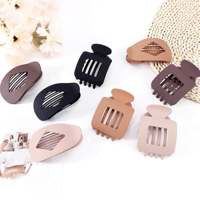8 Pack close-match Flat hair Clip for Women – Large Matte No-Slip Rectangle Claw Clips, Strong Hold Square Hair Accessories for Work & Daily Styling, Thick & Thin Hairflat claw clips women