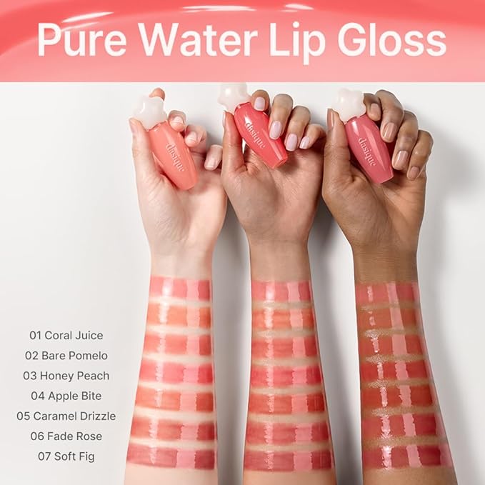 dasique Pure Water Lip Gloss 0.09 oz | Variety of Colors | Dewy Gloss | Buildable Gloss Tesxture | Non-Sticky | K-beauty (#07 Soft Fig)