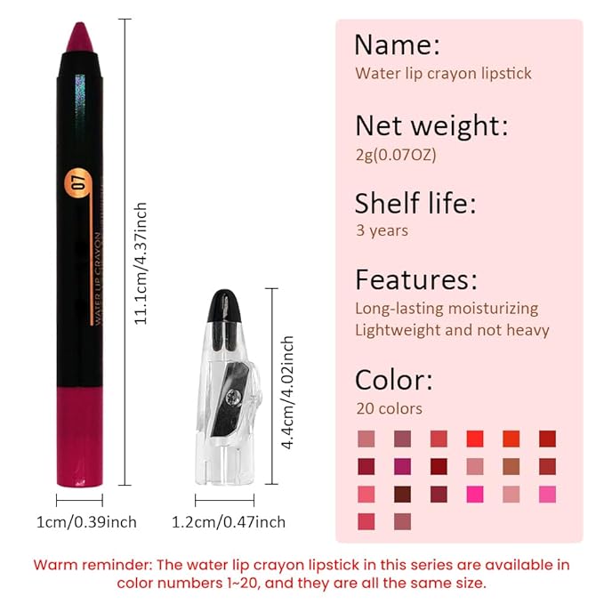 JUAAZIN Purple Red Matte Lip Liner Crayon with Sharpener - Waterproof Smudgeproof Long-Wear Lip Pencil, Creamy Pigmented Lip Crayon for Women, 12HR Stay Silky Velvet Lip Liner 07#