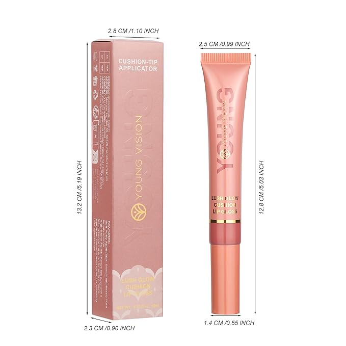 YOUNG VISION Hydrating Liquid Lipstick & Gloss Tint, Oil Infused, Cushion & Puff Applicators, Versatile Nude to Red Shades,Labial Liquido & Brillo Labial
