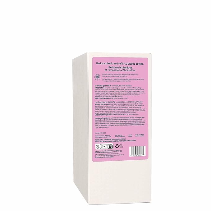 ATTITUDE Body Wash, EWG Verified Shower Gel, Dermatologically Tested, Plant and Mineral-Based, Vegan Personal Care Products, Coconut & Wild Berries Scent, Bulk Refill, 67.6 Fl Oz