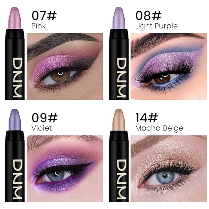Kaely 4Pcs Cream Eyeshadow Stick Set for Eyes,Pink Light Purple Vioiet Mocha Beige,Eye Brightener Shimmer Makeup Pen,Waterproof Metallic Eye Shadow Highlighter Crayon Pencil,sombras para ojos