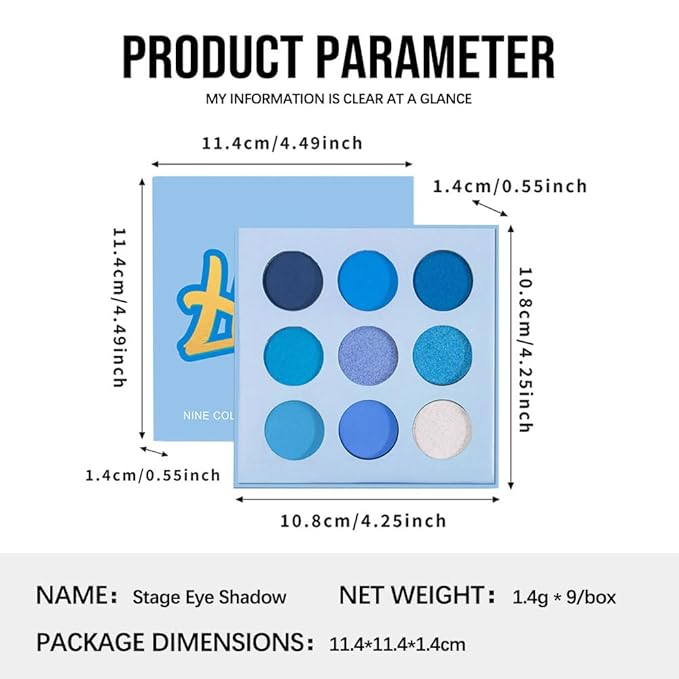 9-Color Blue Eyeshadow Palette–High Pigment Matte Shimmer Glitter Eyeshadow Palette in Navy, Aqua, Teal & Silver Shades,Long-Lasting Waterproof, Blendable for Creative & Everyday Looks