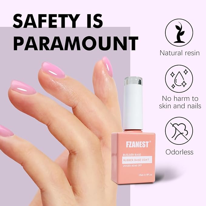 FZANEST Builder Gel Nail Kit, Milky White Sheer Jelly Nude Pink 6 Colors Rubber Base Builder Gel For Nails Strengthener Extension Gel Nail Art Salon Gift for Women