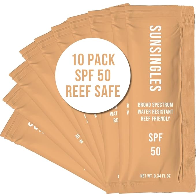 SunsinglesTravel Size Sunscreen, Waterproof/Sweat Proof SPF 50 Protection Fragrance-Free Lotion, PABA-Free Mini Sunscreen For Face, Reef Safe Sunscreen, Single Use Packets 0.34 Fl Oz