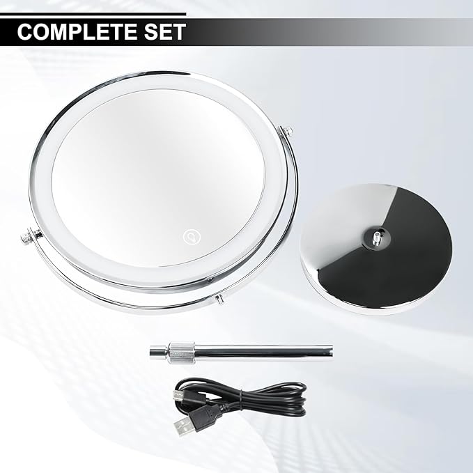 DANOPLUS Makeup Mirror with Lights, 9" Large Magnifying Mirror with 1X/10X, 360°Rotation Vanity Mirror, 3 Color Brightness Adjustable Light Up 5000mAh Rechargeable, Double-Sided, Gift for Women
