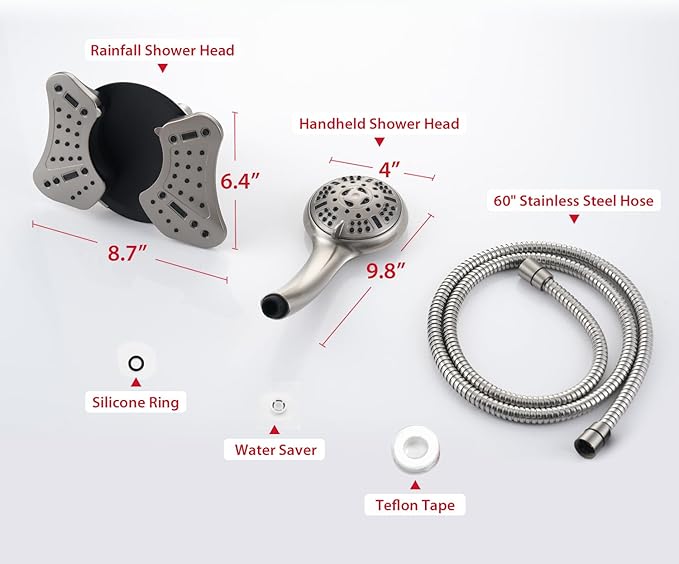 GRICH 1.8GPM Shower Head with Handheld Spray Combo: 2 in 1 Rainfall Shower Heads high pressure & Handheld Shower Head, 9 Spray Modes/Settings Detachable Shower Head with 60 Inch Hose, Nickel