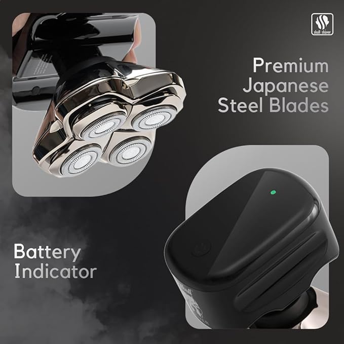 Skull Shaver Pitbull Silver PRO Head & Face Shaver - Premium Cordless Electric Shaver for Wet & Dry Shaving - Ergonomic & Easy-to-Clean Design - Includes Travel Pouch