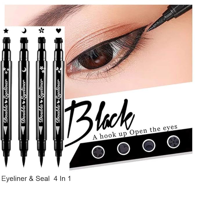 BINGBRUSH Double-sided Liquid Stamp Eyeliner Pen, Face Stamps Makeup Extremely Black Waterproof Slim Gel Felt Tip High Black Pigment Liquid Eyeliner & Seal (black)