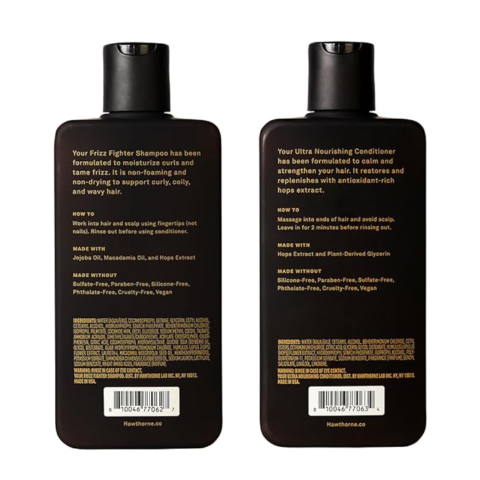 Hawthorne Men's Ultra Nourishing Shampoo and Conditioner Set. Unlock Moisturized, Non-Frizzy Hair with Shea Butter and Coconut Oil. Woody Citrus Scent. Sulfate Free, Paraben Free. 8 fl. oz each.