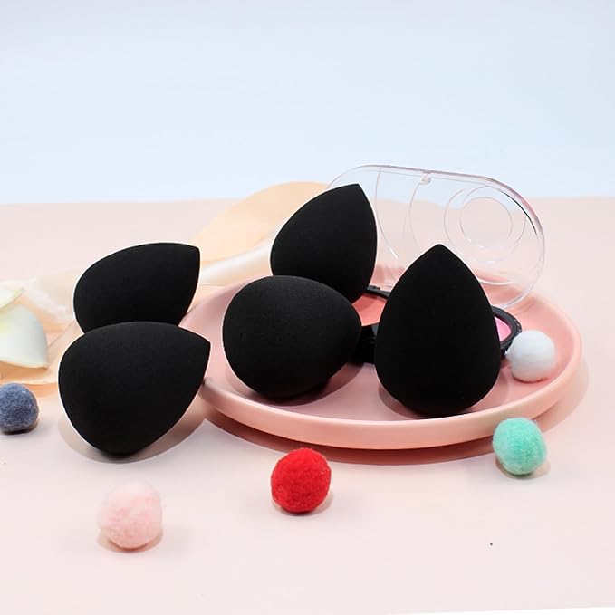 BEAKEY Makeup Sponge Set, 5 Pcs Foundation Blending Sponge, Beauty Sponges Flawless for Liquid, Cream, and Powder, Latex-Free and Vegan Boun Boun Makeup Sponges, Black