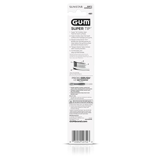 GUM Super Tip Toothbrush, Soft Bristle Toothbrush for Adults with Tongue Cleaner, Compact Head, 1ct (Pack of 12)
