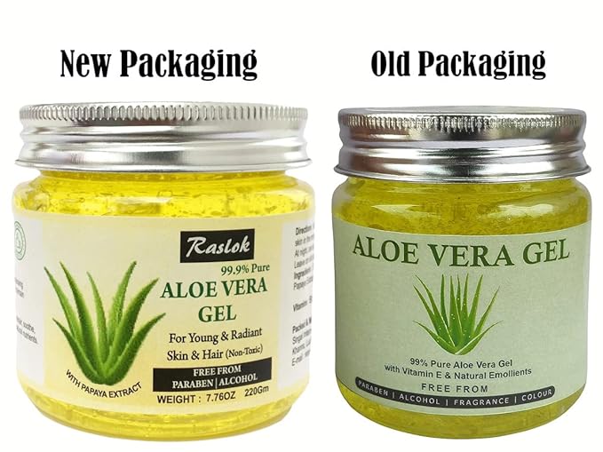 Raslok Aloe Vera Gel Pure Natural Organic Aloe Gel For Moisturizing Face Skin & Hair Care (Papaya, 7.76 OZ)