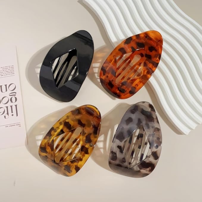 8PCS Flat Hair Clips for Women Girls,Large Strong Hold Ladies Hair Claw Clamp Barrettes for Lying Down Styling Accessories, Elegant 3.94" Medium Matte Neutral Leopard Color(Rhombus)