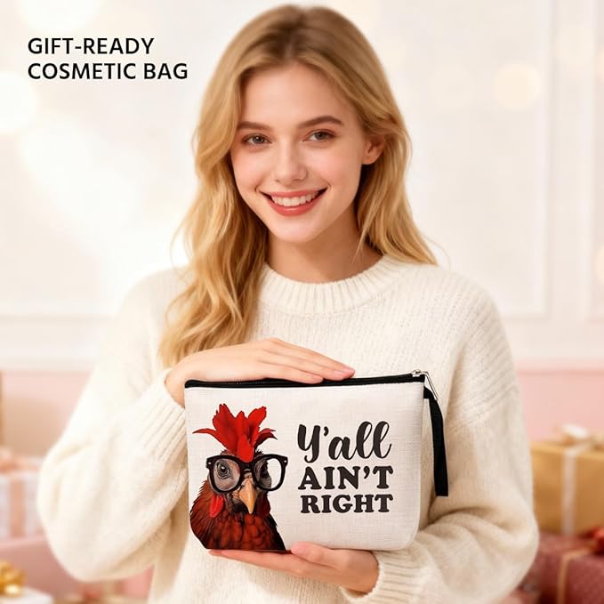 Funny Chicken Gift Chicken Lover Gifts Cosmetic Bag Chicken Lady Gifts Country Makeup Bag for Women Wife Farm Gifts Chicken Themed Gifts Chicken Stuff Chicken Mom Gifts Travel Bag Bachelorette Party