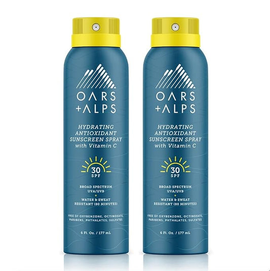 Oars + Alps Hydrating SPF 30 Sunscreen Spray, Infused with Vitamin C and Antioxidants, Water and Sweat Resistant, 6 Oz, 2 Pack