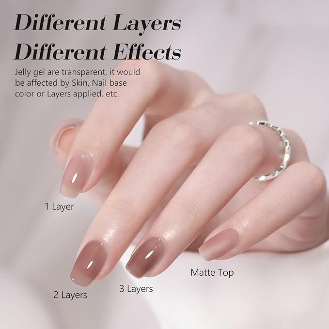CANNI Milky Light Pink Gel Nail Polish, 1Pcs Jelly Nude Pink Gel Polish Sheer Clear Light Pink Gel Polish Translucent Color Nail Polish Gel Soak Off U V Gel Nail French Nail Manicure Salon DIY