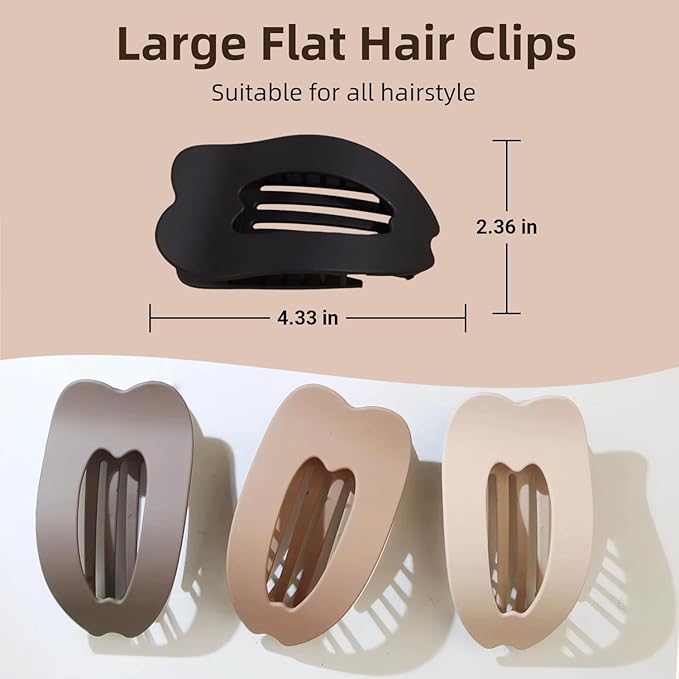Flat Claw Hair Clips for Women, 4.3 Inch Non-Slip Matte Hair Claw Clips for Thin Thick Hair, Large Neutral Hair Accessories for Comfort & All-Day Hold, Ideal for Driving, Exercise & Daily Wear