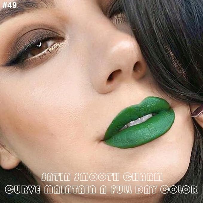 evpct 2Pcs Light Festival Green Matte Liquid Lipstick Lip Gloss Stain and Retractable Lip Liner Makeup Set for Women Long Lasting Waterproof 24 Hours Lipstick labial mate larga duracion 24 49#