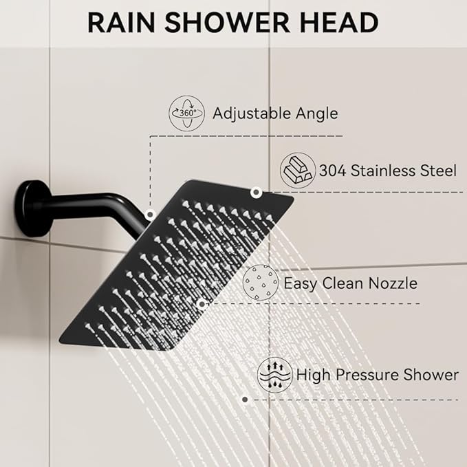 Thermostatic Shower System Matte Black Push Button Shower Faucet Set,12" Ceiling Rainfall and 6" Wall Mount Rain Shower with 2 in 1 Handhled, Can Use All at Once, Shower Set with Valve and Trim Kit