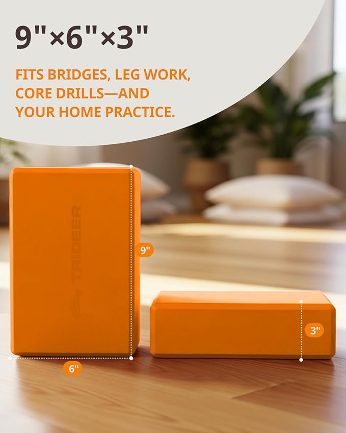 Trideer Yoga Blocks 2 Pack, Soft Non-Slip Foam Blocks with Beveled Edges for Alignment and Stretching in Yoga, Pilates, and Dance - Supportive, Lightweight, Odor Resistant, Latex-Free