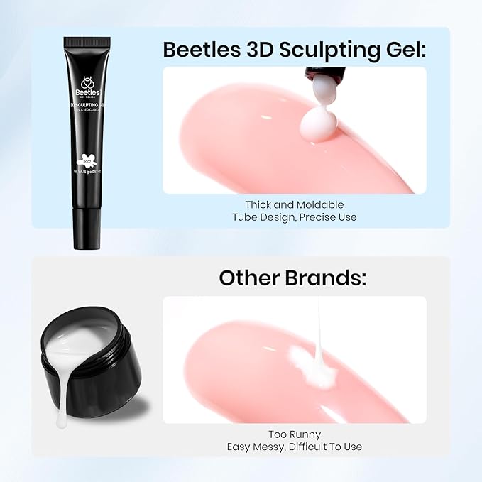Beetles White Sculpting Gel for 3D Nail Art – Valentine's Day No Wipe 3D Rhinestone for Flowers Petals Ribbon & Relief Designs, Beginner Friendly UV/LED Nail Gel