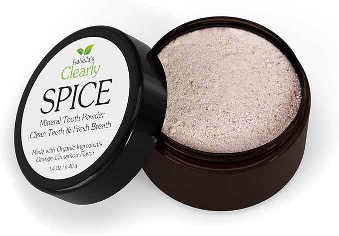 Isabella’s Clearly Spice Remineralizing Tooth Powder | Teeth Whitening Natural Toothpaste Fluoride Free for Adults, Kids, Sensitive Teeth & Gums | Xylitol, Baking Soda, Clay, Calcium, Cinnamon, Clove