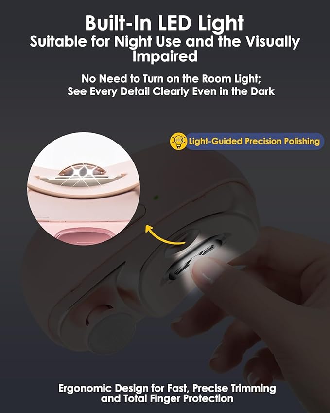 Electric Nail Clipper Upgraded 3 in 1 Automatic - with Polishing, Dust Storage & LED Light, Nail File Toenail Trimmer, Gifts for Women Men Mom Her Him Kids Adults Senior Baby Teacher Students
