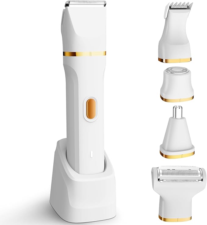 KINGTEE 5-in-1 Electric Bikini Trimmer for Women β IPX7 Waterproof Shaver, Cordless Body & Facial Razors for Women, Ceramic Blades, USB-C Rechargeable, Painless Hair Removal Kit (White)