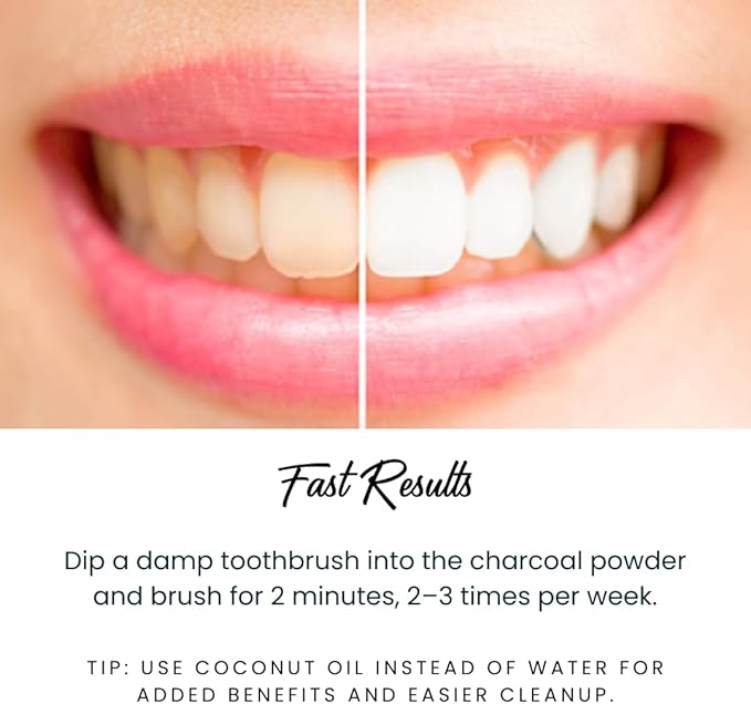 Glow Teeth Whitening Activated Charcoal Powder + Soft Bamboo Toothbrush | Pure, Natural, Food Grade, Non GMO, Made in USA | Whiten Teeth Naturally