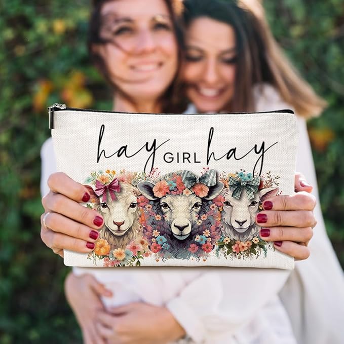 Cute Western Sheep Makeup Bag Sheep Gifts for Girls Women Sheep Print Stuff Merch for Sheep Lovers Funny Christmas Birthday Gifts for Teens Best Friend BFF Bestie Mom Sister Hay Girl Cosmeticcase