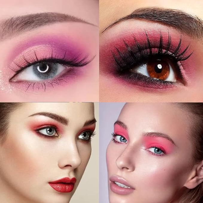 16 Colors Pink Matte Glitter Metallic Eye Shadow Palette, Korean Eyeshadow Palette Makeup, Pigmented Red Eyeshadow Kit for Halloween Parties, Joker Vampire Clown Makeup