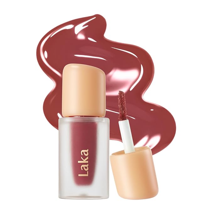 Laka Fruity Glam Tint Mini, 1.9g/0.07oz, Glowing Lip Stain with Wide Color Spectrum, Hydrating & Lightweight Texture, Buildable Color, Non-Sticky, Vegan, K-Beauty (#154 Nectar)