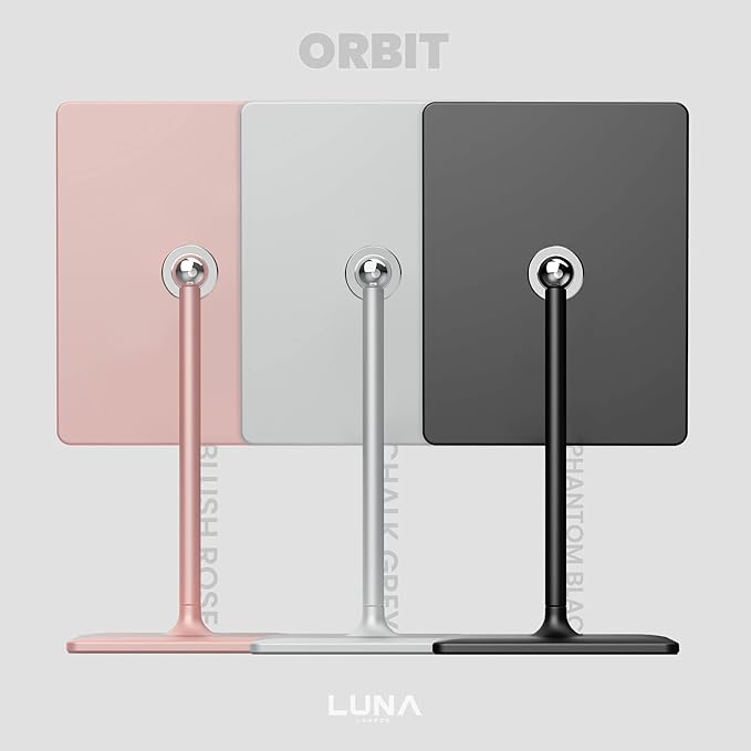 LUNA London Orbit LED Vanity Mirror with Lights, 7X/1X Magnification, Dimmable & USB-C Rechargeable Tabletop Mirror - Chalk Grey