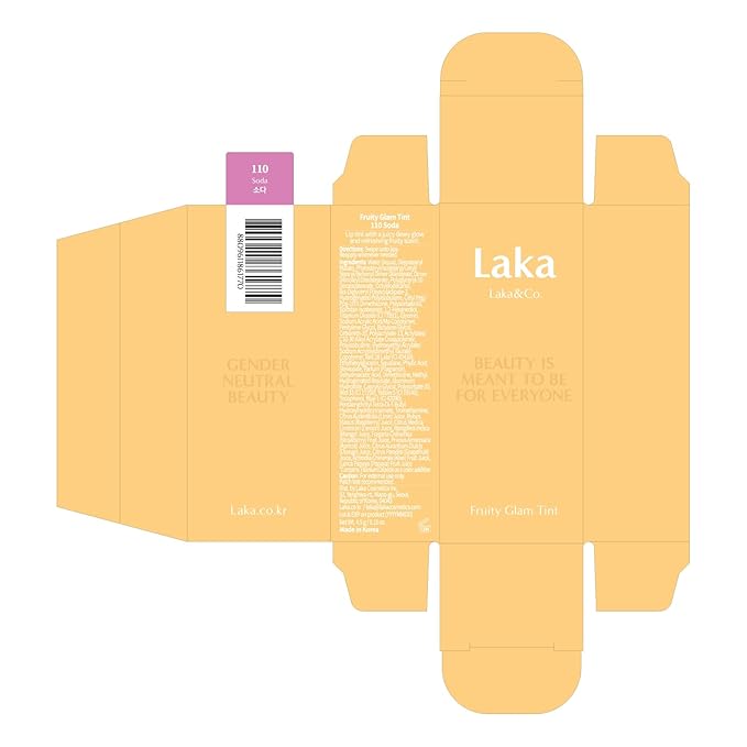 Laka Fruity Glam Tint, 4.5g/0.15oz, Glowing Lip Stain with Wide Color Spectrum, Hydrating & Lightweight Texture, Buildable Color, Non-Sticky, Vegan, K-Beauty (#110 Soda)