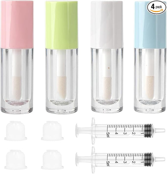 Qeuly 4 Piece Lip Gloss Tubes, 6ml Empty Lip Gloss Tubes with Wand, Clear Plastic Lip Gloss Containers for Skin Care Oil DIY Makeup Lipgloss Making Kit (D25xH86mm)