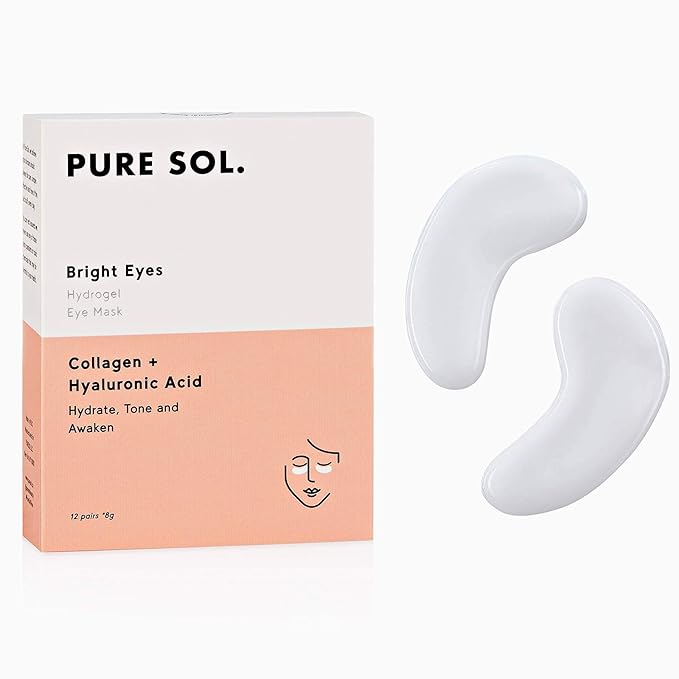 pureSOL Hydrogel Collagen Eye Mask with Hyaluronic Acid, Grape Seed Extract, Hydrate, Tone and Awaken (12 pairs)