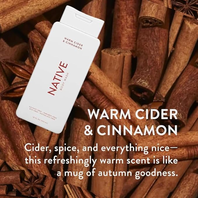 Native Body Wash for Men & Women, Seasonal | Sulfate, Paraben, and Dye Free, with Naturally Derived Clean Ingredients Leaving Skin Soft and Hydrating, Warm Cider & Cinnamon 18 oz - 2 Pk