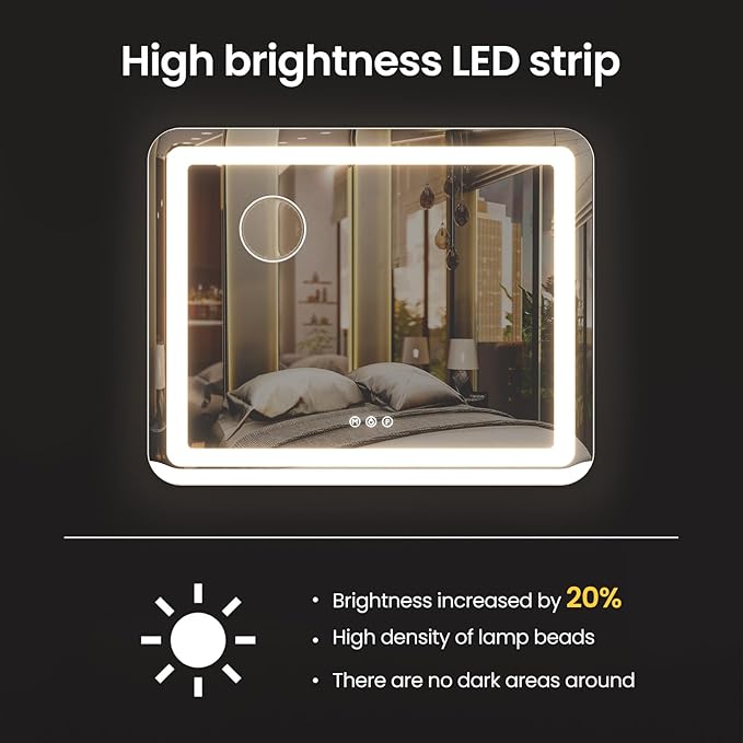 Vanity Mirror with Lights, 23"x 18" Large LED Lighted Mirror with Detachable 10X Magnification & 3 Colors Modes, and USB Charging Port for Vanity Desk Tabletop (White, 23 * 18)