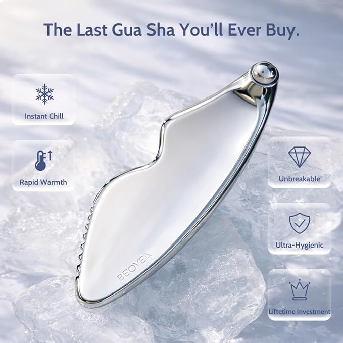Gua Sha Facial Tools - Guasha Tool for Face and Body, Premium Metal Scraping Massage Tool for Lymphatic Drainage, Skin Rejuvenation, and Relaxation