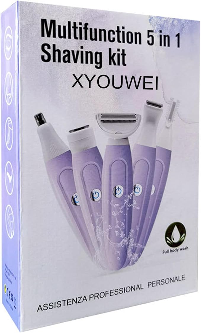 Electric Razors for Women, Bikini Trimmer for Women, Multifunction 5 in 1 Lady Shaver Kit for Face Nose Eyebrow Arms Armpit Legs Pubic Area