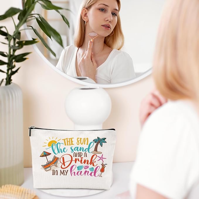 Funny Beach Gifts for Women Cosmetic Bag Vacation Beach Themed Gifts for Sister Bestie Her Lover Makeup Bag Girls Trip Gifts Travel Stuff Necessities Birthday Christmas Friendship