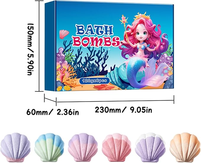 6 XXL Shell Shaped Bath Bombs with Sea Salt,Nourishes & Soothes Dry Skin,6 Unique Fragrances for a Spa Bubble Bath at Home,Gift Set for Women & Men