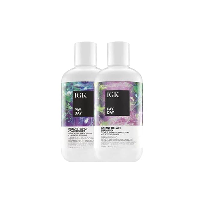 IGK PAY DAY Instant Repair Shampoo & Conditioner Set | Repairs Damage + Boosts Strength | Vegan + Cruelty-Free | 8 oz (Pack of 2)