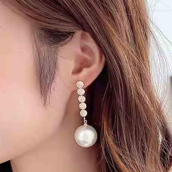 Vintage Pearl Drop Earring Gold Rhinestone Diamond Stud