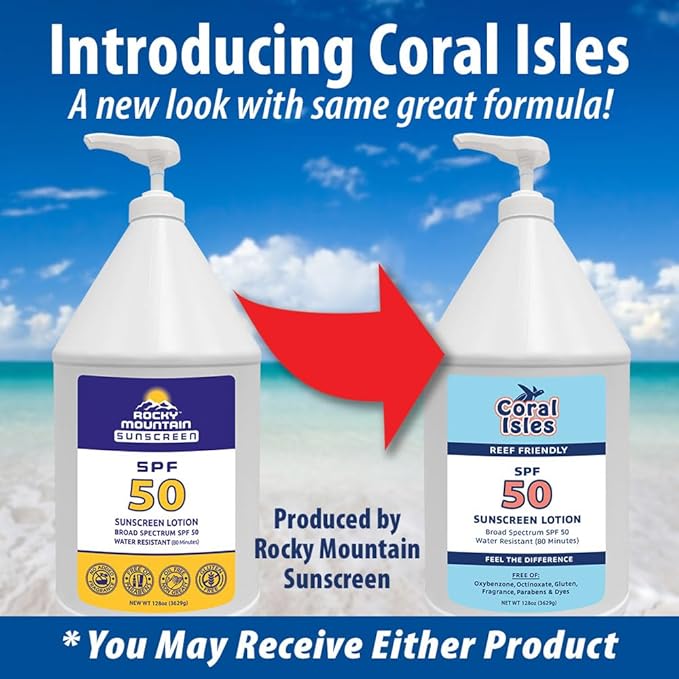 Rocky Mountain Sunscreen SPF 50 Gallon Lotion | Broad Spectrum UVA/UVB Protection | Hawaii 104 Reef Act Compliant (Oxybenzone & Octinoxate Free) | Water Resistant 80 Min. | Fragrance Free | 128 Fl Oz