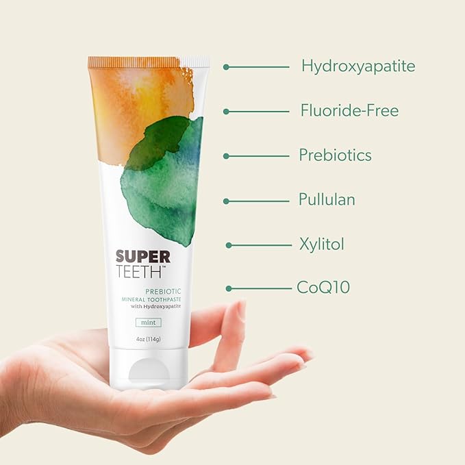SuperTeeth Hydroxyapatite, Fluoride-Free Toothpaste with Prebiotics & Xylitol | Remineralizing Toothpaste That Freshens Breath, Fights Cavities & Plaque Buildup | Mint Flavored, Made in The USA